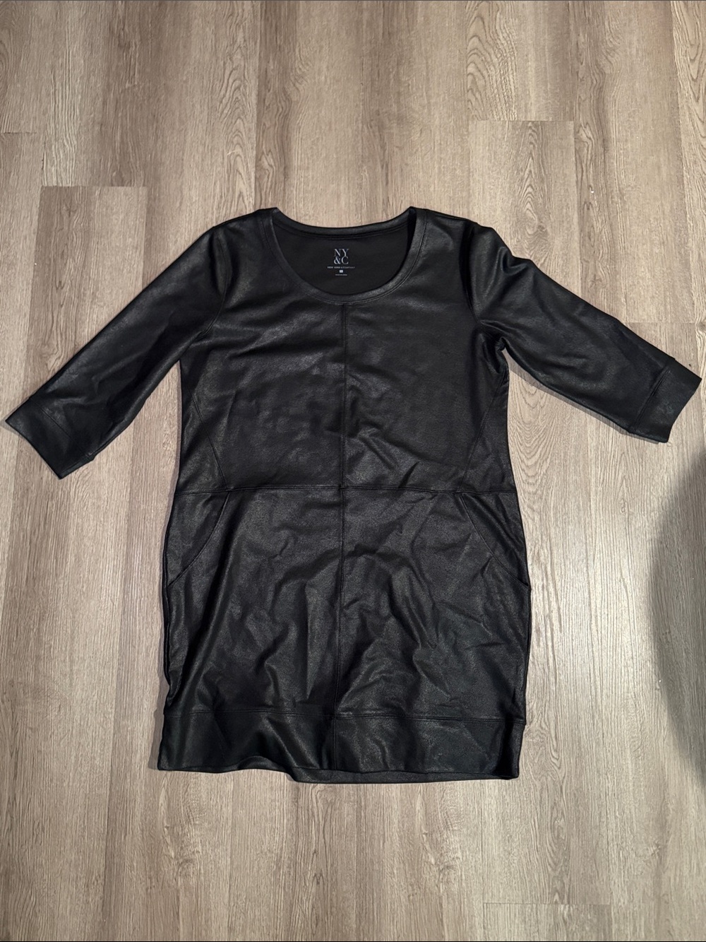 New York & Company Black Faux Leather Dress